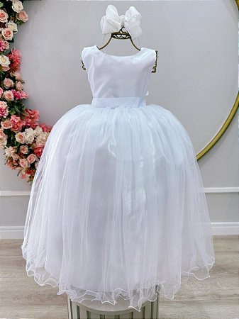 Vestido Infantil Longo Branco Daminhas Casamentos Luxo Festa
