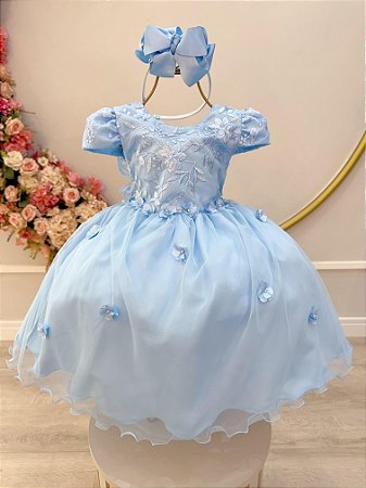 Vestido Infantil Azul com Renda Jardim Encantado Festas Luxo RO4610AN