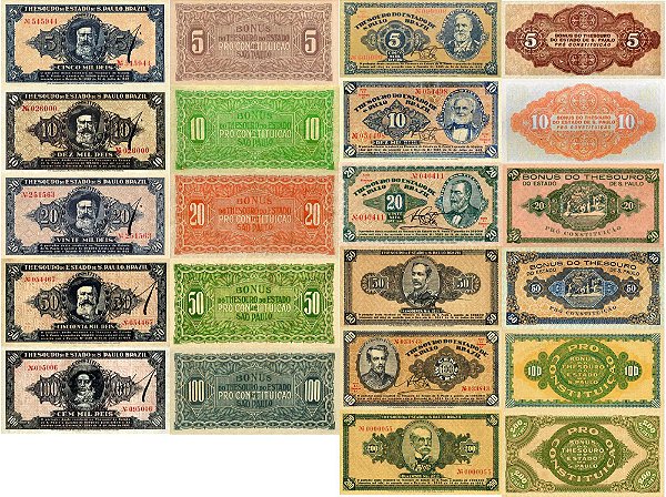 Lote 11 Cédulas Thesouro Estado São Paulo - Revolução Paulista de 1932 (RÉPLICAS)