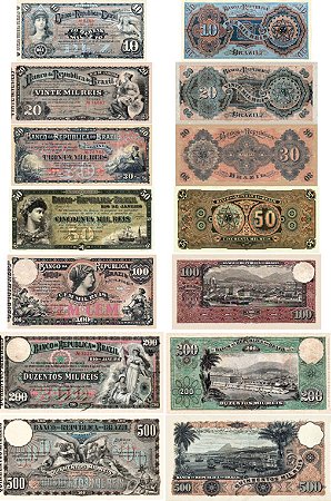 7 Belas Réplicas Cédulas de Reis do Banco da República do Brasil - Rio de Janeiro