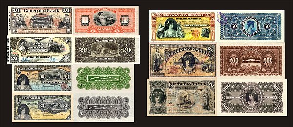 Kit com 07 Cédulas Antigas de Reis do Banco do Brasil (Reprodução)