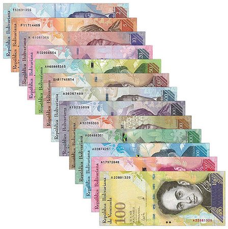 Venezuela Set completo 13 cédulas de 2 a 100.000 bolívares 2007-2017 FE Original