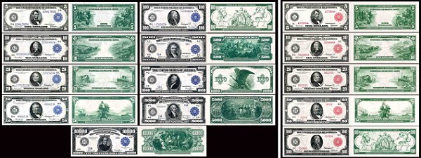 Lote 14 Réplicas Cédulas Dolares Selo Azul e Selo Vermelho de 1914 e 1918