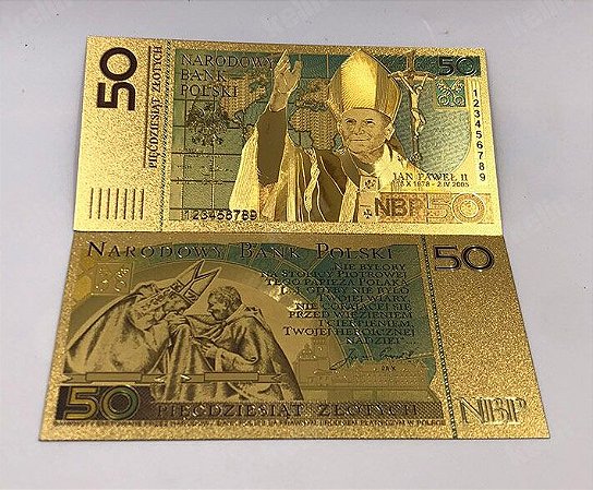 Nota João Paulo II - Poland Polônia 50 Zlotych Dourada