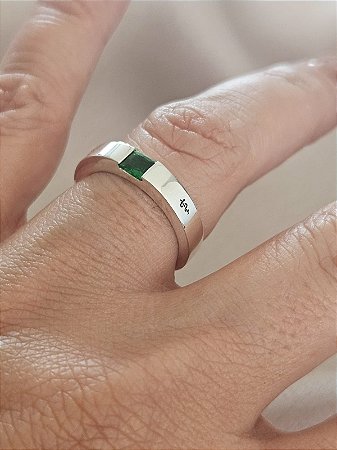 Anel Unissex  Prata Pedra 4x4mm zirconia