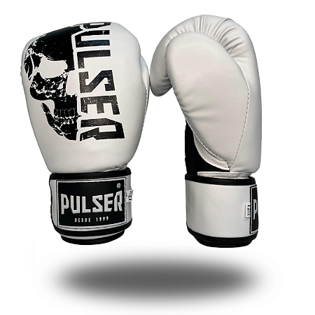 LUVA 12 OZ PU BRANCO CAVEIRA PRETO | ADOMA