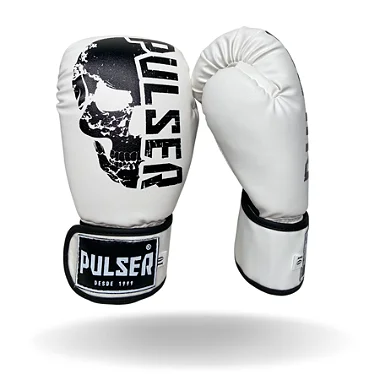 LUVA 16 OZ PU BRANCA CAVEIRA PRETA | ADOMA