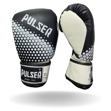 LUVA 16 OZ PU PRETO HEXA BRANCO | ADOMA