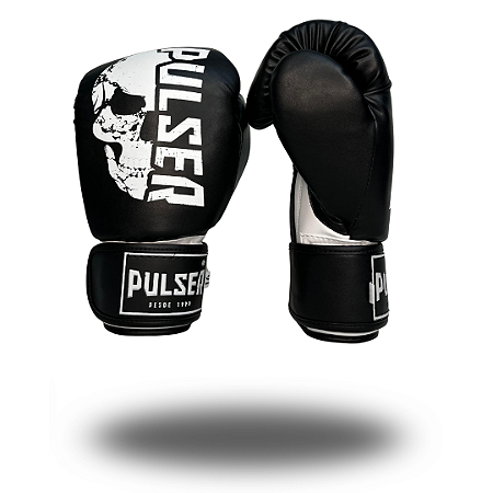 LUVA 16 OZ PU PRETA CAVEIRA BRANCA | ADOMA