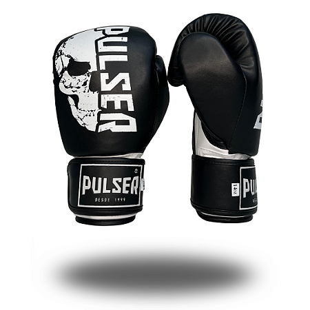 LUVA 14 OZ PRETA CAVEIRA METADE BRANCA PU | ADOMA