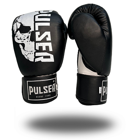 LUVA 12 OZ PU PRETA CAVEIRA METADE BRANCA- MODELO ADOMA