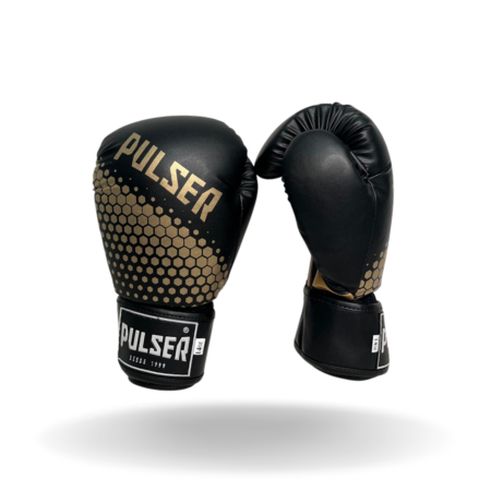 LUVA 14 OZ PU PRETO HEXA DOURADO | ADOMA