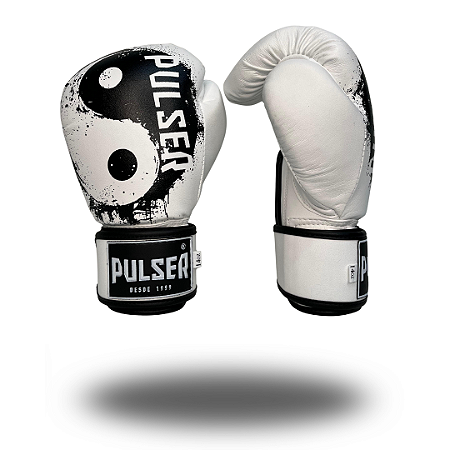 LUVA 14OZ YNG YANG BRANCO E PRETO - PRÓ 100 - MICROFIBRA