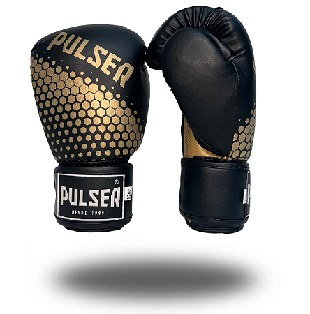 LUVA 16 OZ PU PRETO HEXA DOURADO - PRO 100