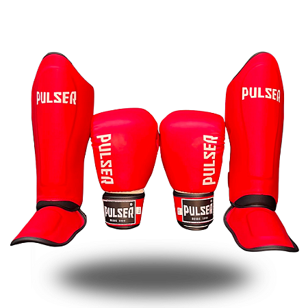 KIT MUAY THAI COMPLETO | LUVA 12oz + CANELEIRA M + ATADURA 4 METROS PULSER
