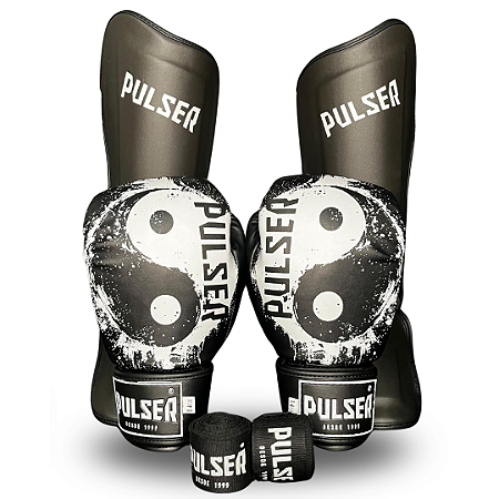 KIT MUAY THAI YIN YANG | LUVA 12oz + CANELEIRA M + ATADURA 4 METROS PULSER