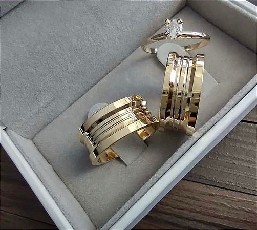 Aliança Prata Banhada a Ouro 18K com 12 mm largura (5 Anos de Garantia) mod 04