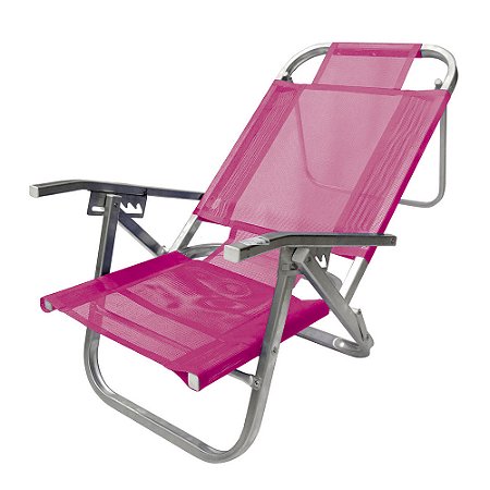Cadeira de Praia BTF Reclinável Copacabana Rosa em Alumínio - Loja Lar