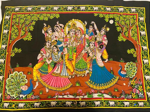 PAINEL DE TECIDO INDIANO RADHA E KRISHNA
