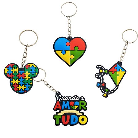 Chaveiros de Borracha Autismo Símbolos Quebra Cabeça