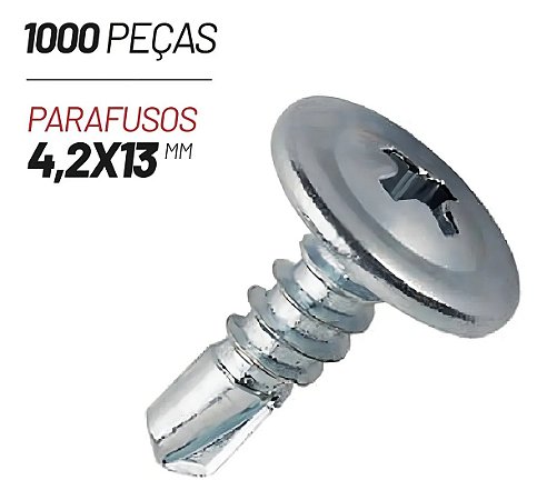 Kit 1000 Parafusos Autobrocante Phillips Flangeado 4,2 × 13 mm