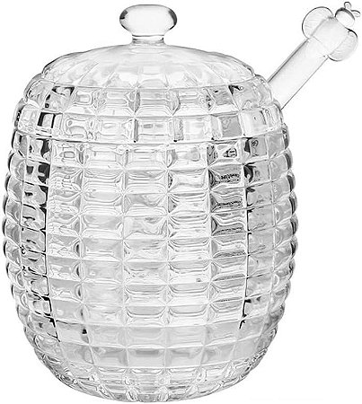 Meleira Vidro Transparente Com Tampa E Colher 170ml 11x8x8cm