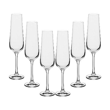 Jogo 6 Taças de Vidro P/ Champanhe Modelo Luxo Sandra 200ml