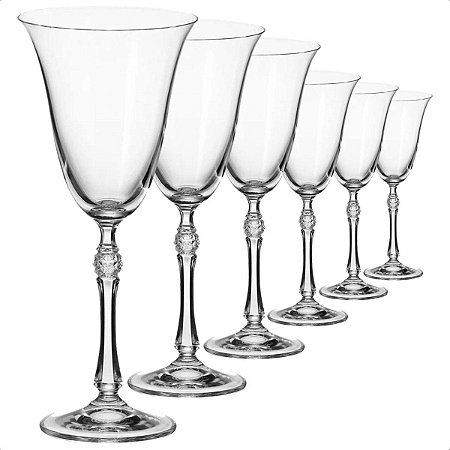 Jogo de 6 Taças de Vinho Água Bohemia Elegante Cristal 250ml