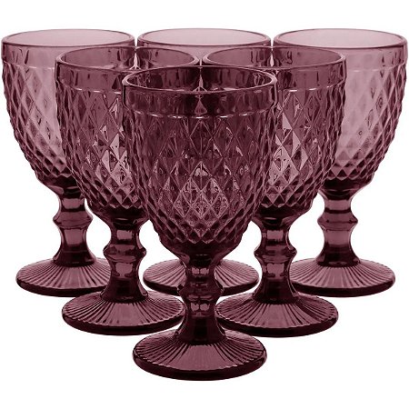 Jogo de 6 Taças Água de Vidro Rosa Para Cozinha Mesa 330ml