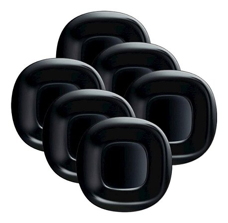 Jogo 6 Pratos Black Vidro Quadrado Luxuoso Luminarc Carine