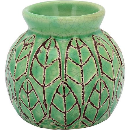 Vaso Para Plantas Decorativo Cerâmica Verde Crispin Jardim