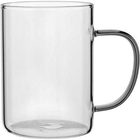 Caneca De Vidro Resistente P/ Café Chá Com Alça Cinza 450ml