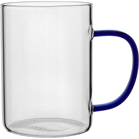 Caneca De Vidro Resistente Para Café Chá Com Alça Azul 450ml