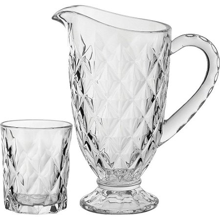 Conjunto de Jarra com Copos de Cristal Full Diamond 1L 7Pçs
