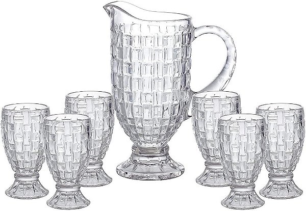Jarra Bellave 1,3L de Cristal Com Copos 200ml Elegante 7 Pçs