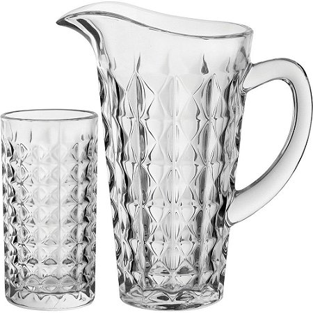 Jogo de Jarra 1,3L e Copos 300ml de Cristal Chique 7 Peças