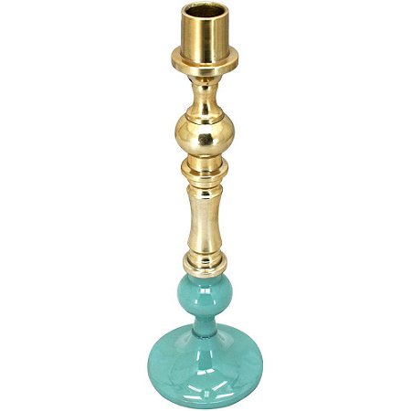 Castiçal Grambello em Metal Verde Home&co P/ Velas 28x9x9cm