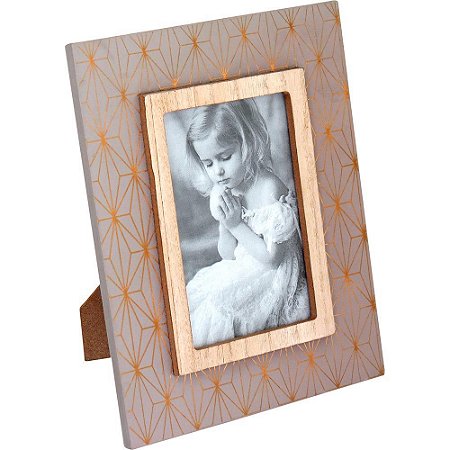 Porta Retratos de Mdf Cinza Maitê Luxuoso Enfeite Sala Mesa