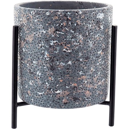 Vaso Decorativo de Cimento Cinza Elegante Jardim Com Suporte