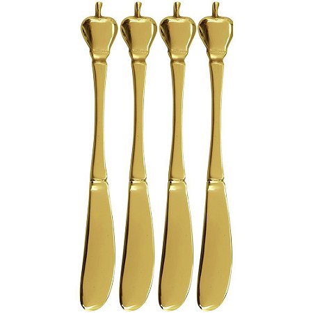 Kit 4 Espátula Inox Dourado Para Patê Manteiga Cozinha Luxo