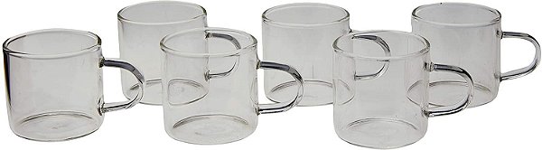 Jogo Xícaras Café Chá Com Alça 6 Peças de Vidro Clear 75ml