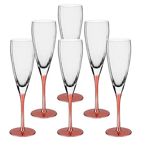 Jogo de 6 Taças Para Champanhe Drinks Festas de Vidro 260ml