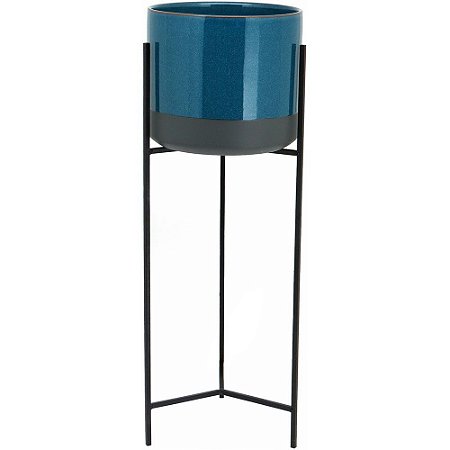 Cachepô Decorativo Luina C/ pé em Cerâmica Azul 65x23cm