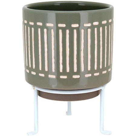 Vaso Bernan Cachepô Cerâmica e Metal Cinza Home&Co 20x14cm