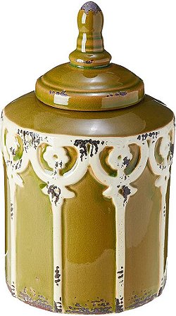 Samara Potiche em Cerâmica Verde e Branco Decorativo 24cm