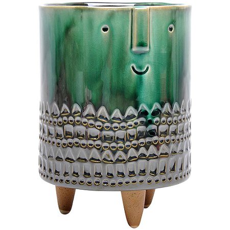 Vaso Cachepô Com Pé Cerâmica Verde Home&co Viso 20x15x15