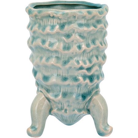 Vaso Fergie Cachepô com Pé em Cerâmica Azul Home&Co 13x8cm