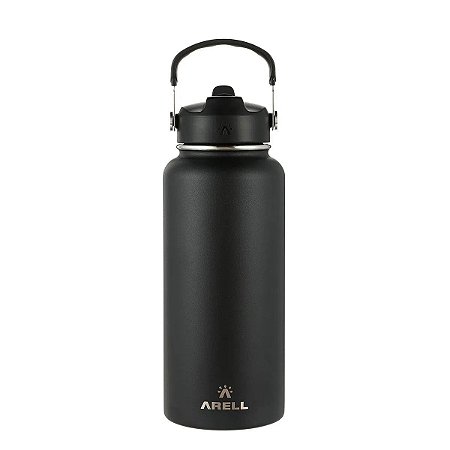 Garrafa Térmica Arell Straw Black Para Esporte Fitness 946ml