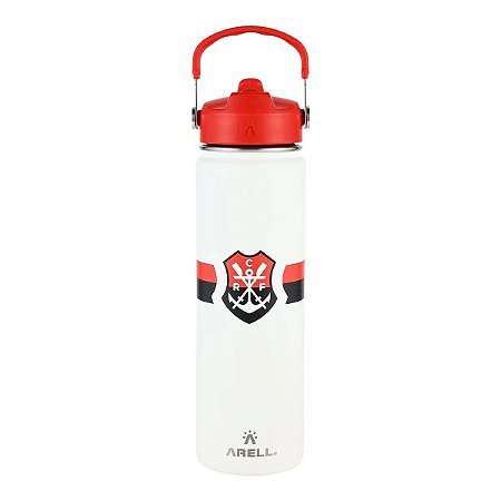 Garrafa Térmica Arell Flamengo Branco Com Isolamento 650ml
