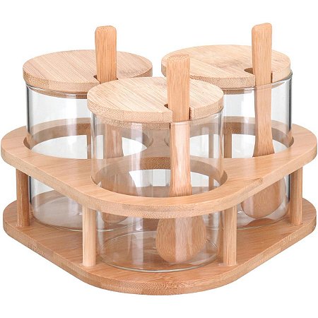 Jogo de Porta Condimento Table Suporte Borossilicato 11X20cm